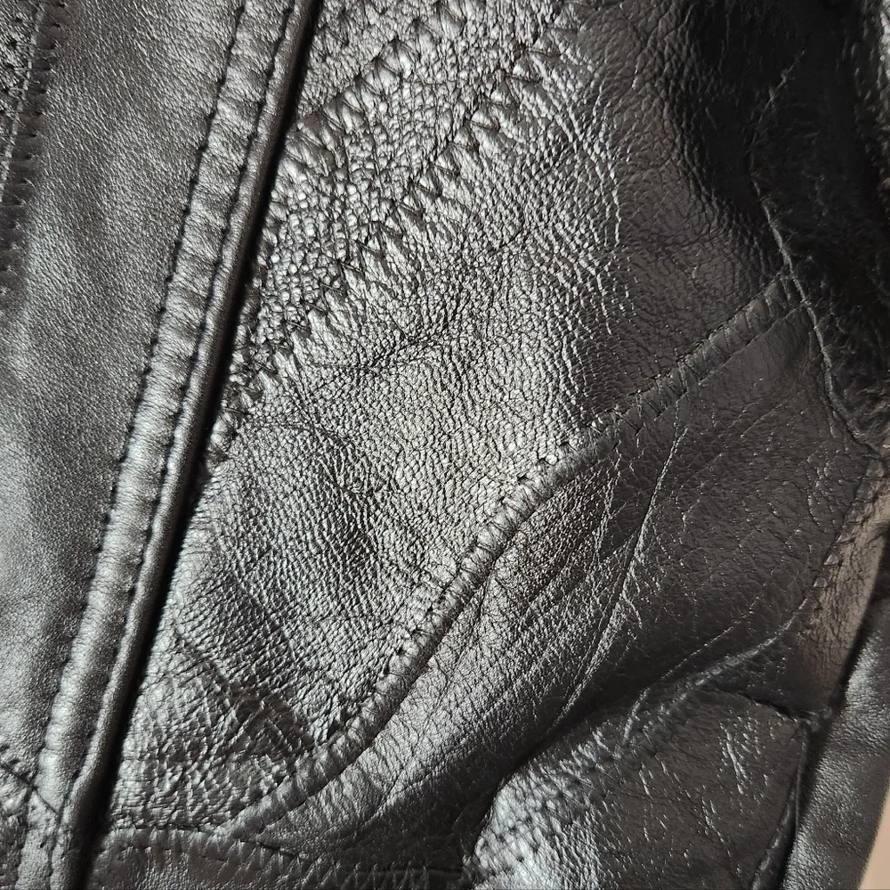 Italian Stone Design Navarre Baddie Patchwork Black Leather Jacket Large/XL